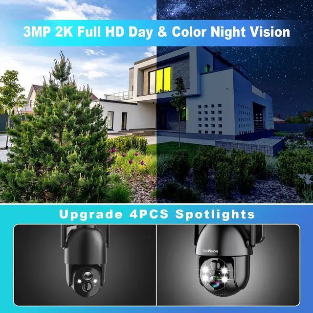 Alt view image 3 of 7 - Solar Security Cameras Wireless Outdoor, 2K PTZ WiFi 3MP Indoor Security Camera for Home with Spotlight, PIR Motion Detection,Siren, Color Night Vision, 2-Way Talk, SD/Cloud Storage