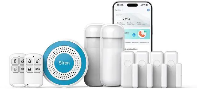 Main image of Alarm System for Home Security,9 Pieces Smart WiFi Door Alarm System with APP Alert,Window Motion Sensor Alarm,Remote Control, Loud Siren,Compatible with Alexa