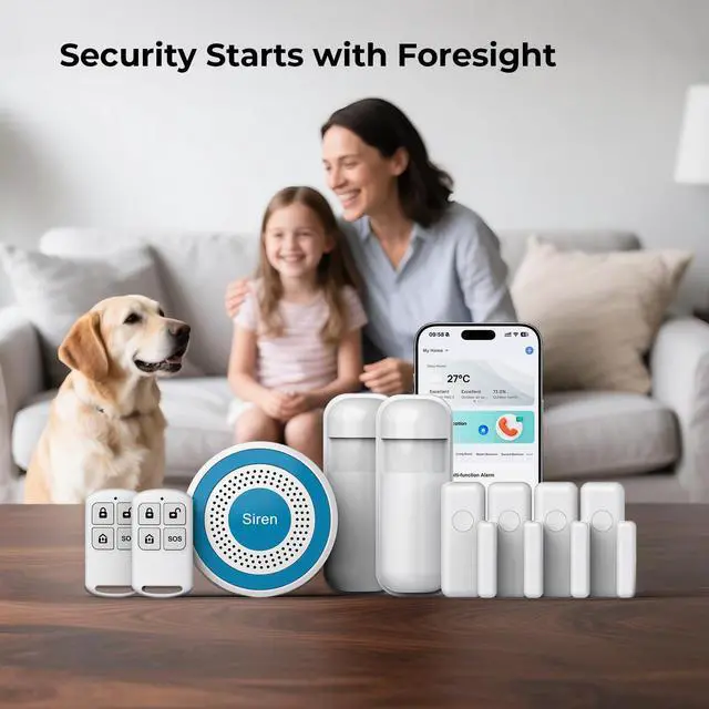 Alt view image 3 of 7 - Alarm System for Home Security,9 Pieces Smart WiFi Door Alarm System with APP Alert,Window Motion Sensor Alarm,Remote Control, Loud Siren,Compatible with Alexa