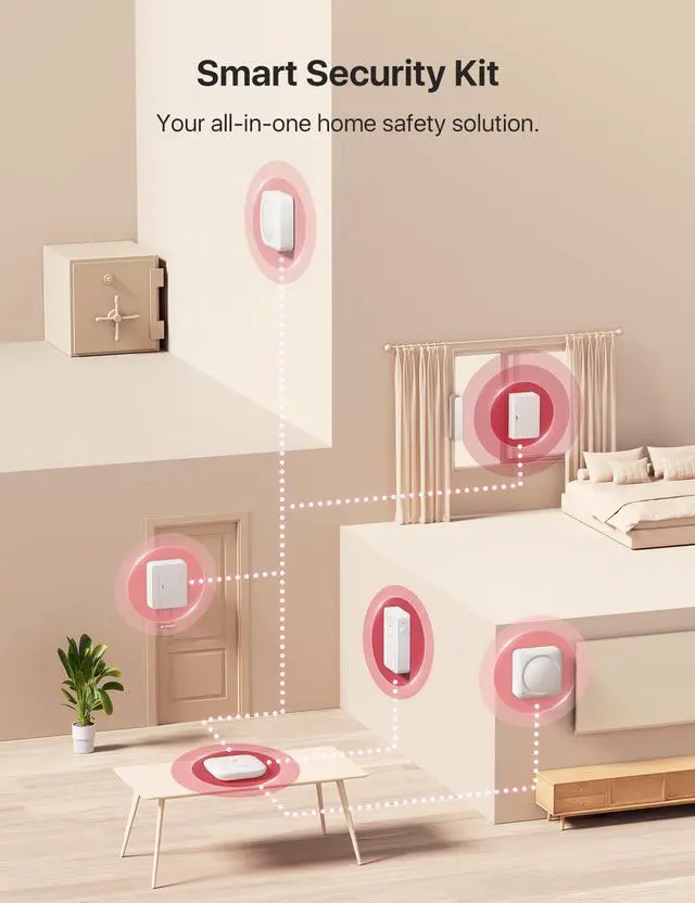 Alt view image 2 of 7 - Smart Home Security System, Wireless Security System 5-Piece Set, Supports Mobile App Alerts, Compatible with Alexa, Includes 1 Base Station, 2 Door Sensors, 1 Motion Sensor, 1 Keypad, AS05