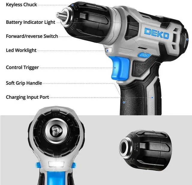 Alt view image 4 of 6 - Drill Set: Tool Set with 8V Blue Cordless Drill, Home Tool Kit with Drill, Hand Tool Kits for Men & Women 126 Piece