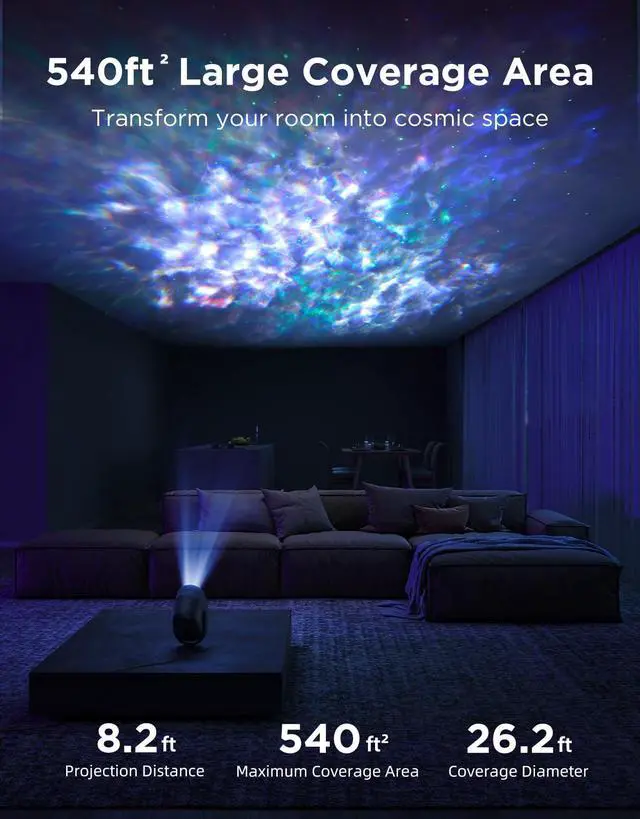 Alt view image 4 of 7 - Star Projector Lights, 7-Zone Colorful Nebula Effect, Work with Matter, 540ft² Coverage, LED Ceiling Lights for Bedroom, 50+ Scenes, 18 White Noise, Room Decor, Gifts for Kids, Sleep Lamp