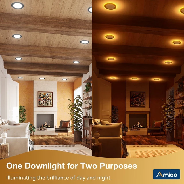 Alt view image 2 of 7 - 6 Pack 6 Inch Black 5CCT LED Recessed Ceiling Light with Night Light 1100 Lumens, 12W Low Power, 5%-100% Smooth Dimming, ETL & FCC Listed, Canless Wafer Downlight, Ultra-Thin Recessed Lighting