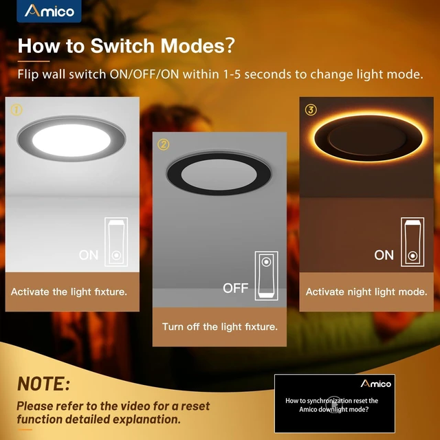 Alt view image 3 of 7 - 6 Pack 6 Inch Black 5CCT LED Recessed Ceiling Light with Night Light 1100 Lumens, 12W Low Power, 5%-100% Smooth Dimming, ETL & FCC Listed, Canless Wafer Downlight, Ultra-Thin Recessed Lighting