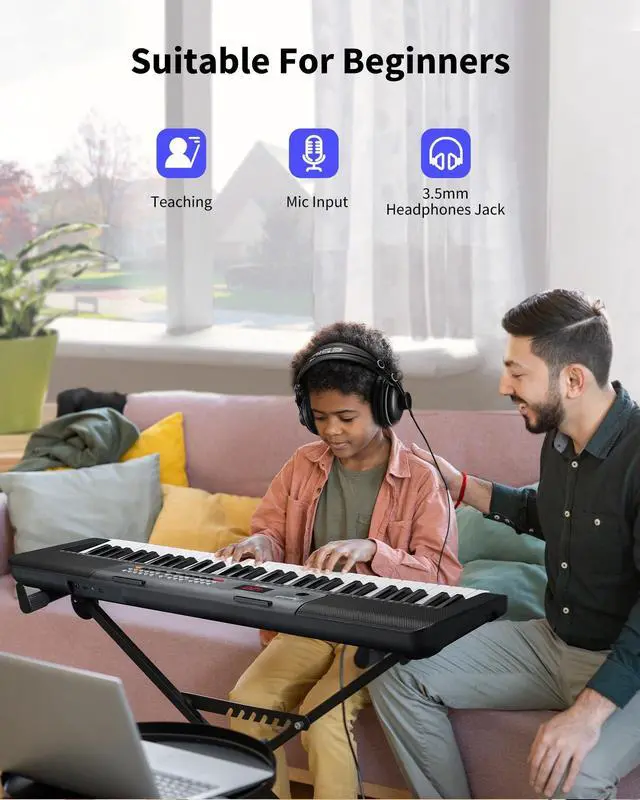 Alt view image 5 of 7 - 61 Keys Compact Keyboard Piano, Multi-Function Electronic Piano with 255 Sounds, 255 Rhythms, 24 Demos, Includes Sheet Music Stand, Note Stickers & Power Supply, Gift for Beginners, Black