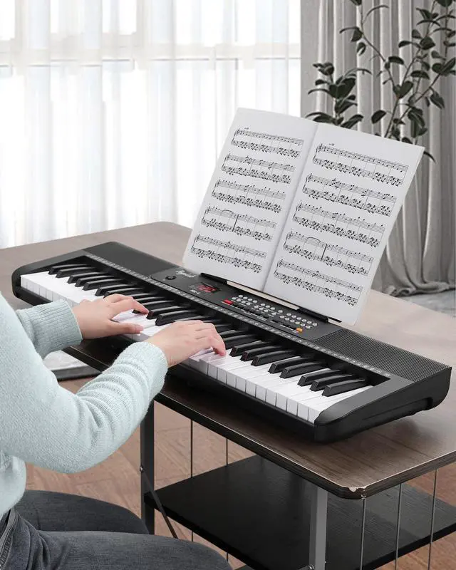 Alt view image 2 of 7 - 61 Keys Compact Keyboard Piano, Multi-Function Electronic Piano with 255 Sounds, 255 Rhythms, 24 Demos, Includes Sheet Music Stand, Note Stickers & Power Supply, Gift for Beginners, Black