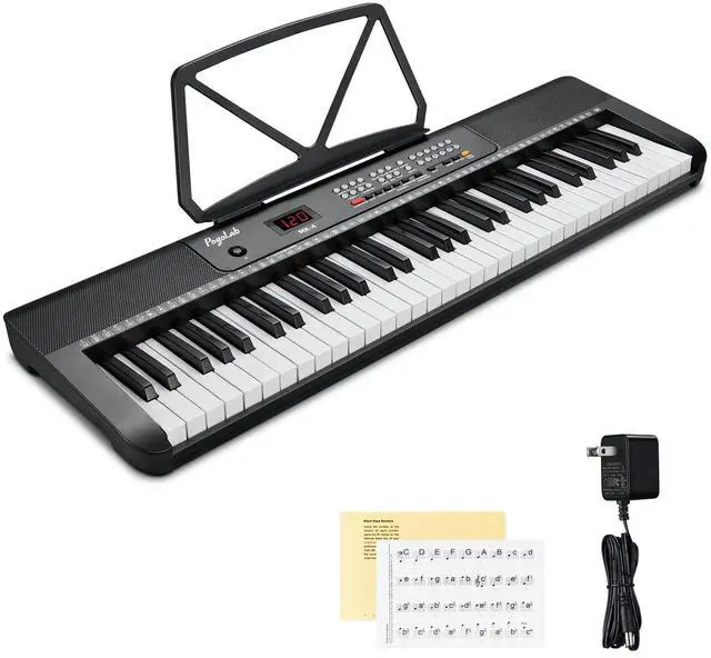 Main image of 61 Keys Compact Keyboard Piano, Multi-Function Electronic Piano with 255 Sounds, 255 Rhythms, 24 Demos, Includes Sheet Music Stand, Note Stickers & Power Supply, Gift for Beginners, Black
