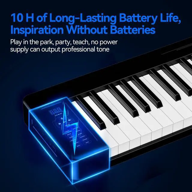 Alt view image 2 of 7 - 61 Key Folding Piano Keyboard, Semi-Weighted Full Size Keyboard Portable Piano with Music Rest, Bag, Bluetooth & MIDI for Beginner, Kids, Adults, Black
