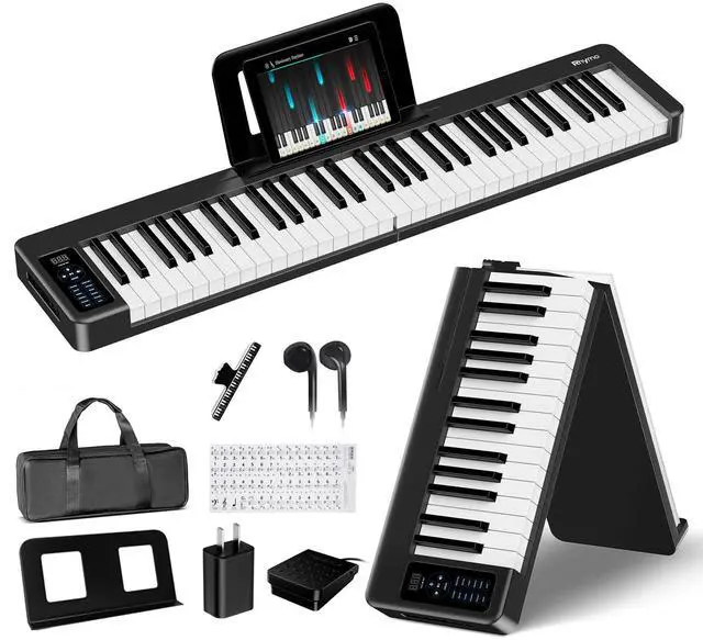 Main image of 61 Key Folding Piano Keyboard, Semi-Weighted Full Size Keyboard Portable Piano with Music Rest, Bag, Bluetooth & MIDI for Beginner, Kids, Adults, Black
