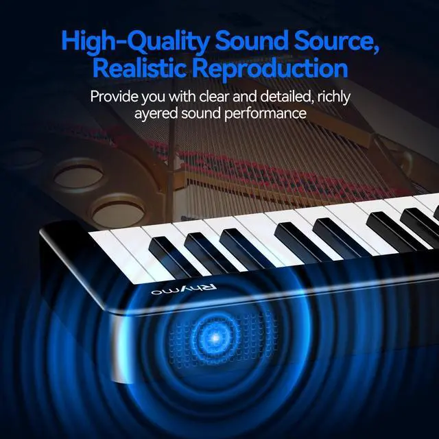 Alt view image 5 of 7 - 61 Key Folding Piano Keyboard, Semi-Weighted Full Size Keyboard Portable Piano with Music Rest, Bag, Bluetooth & MIDI for Beginner, Kids, Adults, Black