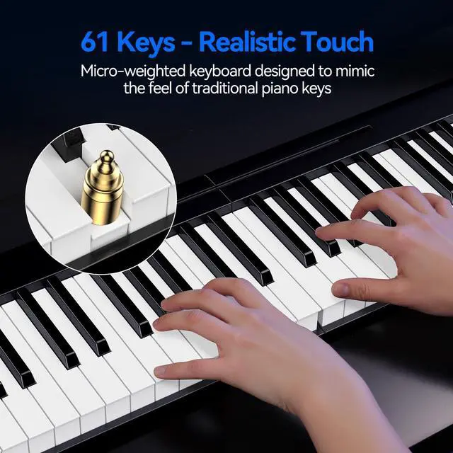 Alt view image 6 of 7 - 61 Key Folding Piano Keyboard, Semi-Weighted Full Size Keyboard Portable Piano with Music Rest, Bag, Bluetooth & MIDI for Beginner, Kids, Adults, Black