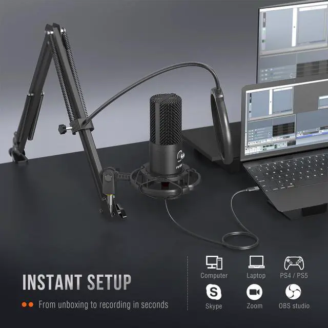 Alt view image 5 of 7 - Studio Condenser USB Microphone Computer PC Microphone Kit with Adjustable Boom Arm Stand Shock Mount for Instruments Voice Overs Recording Podcasting YouTube Vocal Gaming Streaming-T669