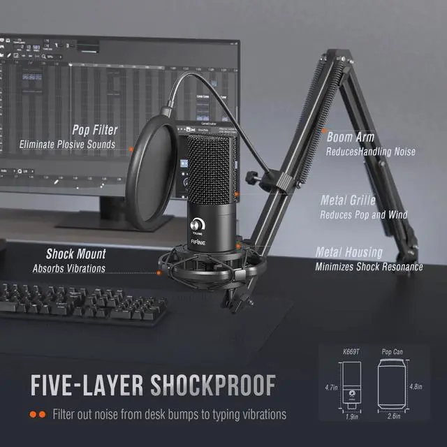 Alt view image 6 of 7 - Studio Condenser USB Microphone Computer PC Microphone Kit with Adjustable Boom Arm Stand Shock Mount for Instruments Voice Overs Recording Podcasting YouTube Vocal Gaming Streaming-T669