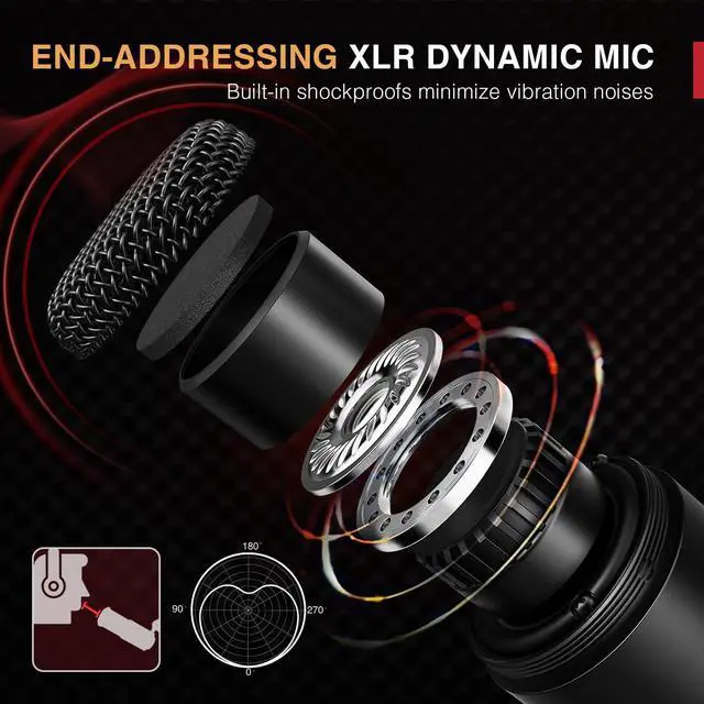 Alt view image 2 of 7 - XLR Dynamic Microphone, Vocal Podcast Microphone with Cardioid Pattern, Studio Metal Mic for Streaming Voice-Over Dubbing Video Recording, Black-K669D