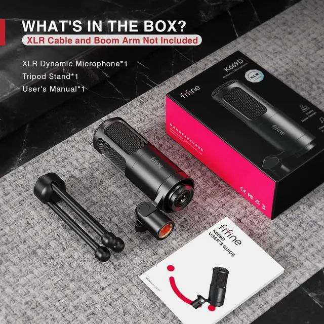 Alt view image 7 of 7 - XLR Dynamic Microphone, Vocal Podcast Microphone with Cardioid Pattern, Studio Metal Mic for Streaming Voice-Over Dubbing Video Recording, Black-K669D