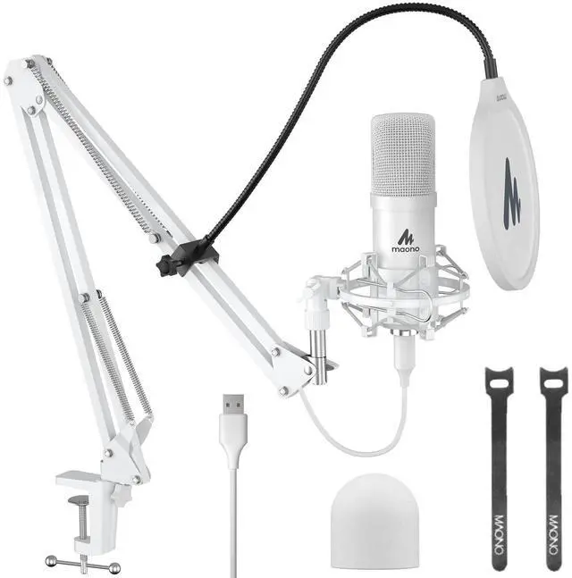 Main image of USB Microphone, 192kHz/24bit Plug & Play PC Computer Podcast Condenser Cardioid Metal Mic Kit with Professional Sound Chipset for Recording, Gaming, Singing, YouTube, AU-A04 White