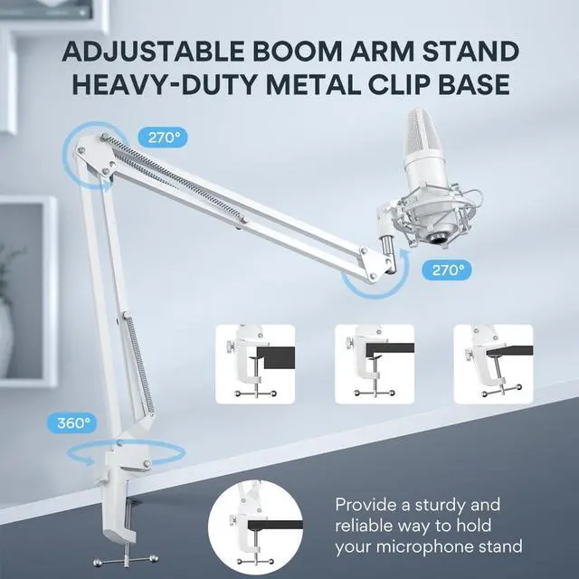 Alt view image 6 of 7 - USB Microphone, 192kHz/24bit Plug & Play PC Computer Podcast Condenser Cardioid Metal Mic Kit with Professional Sound Chipset for Recording, Gaming, Singing, YouTube, AU-A04 White