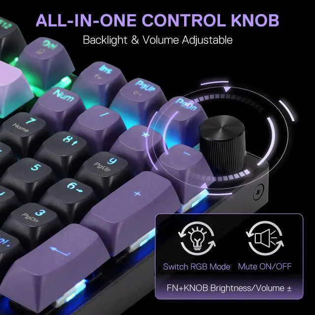 Alt view image 3 of 7 - K740 PRO 98 Keys Wireless RGB Gaming Keyboard, 3-Mode PBT Mechanical Keyboard w/Solid Aluminum Base, Dedicated Knob Control & Hot-Swap Socket, Custom Linear Switch