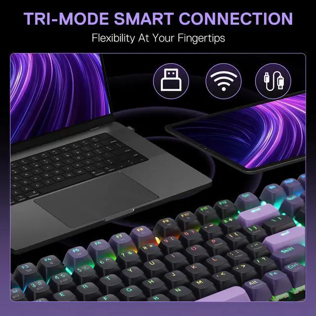 Alt view image 5 of 7 - K740 PRO 98 Keys Wireless RGB Gaming Keyboard, 3-Mode PBT Mechanical Keyboard w/Solid Aluminum Base, Dedicated Knob Control & Hot-Swap Socket, Custom Linear Switch