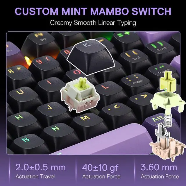 Alt view image 6 of 7 - K740 PRO 98 Keys Wireless RGB Gaming Keyboard, 3-Mode PBT Mechanical Keyboard w/Solid Aluminum Base, Dedicated Knob Control & Hot-Swap Socket, Custom Linear Switch