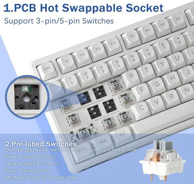 Alt view image 3 of 7 - E-Yooso Creamy Mechanical Keyboard Wired, Hot Swappable, Pre-lubed Linear Switches, Gasket Structure with Sound Dampening Foam, RGB Backlit, 99 Keys Custom Gaming Keyboard for PC/Mac,White
