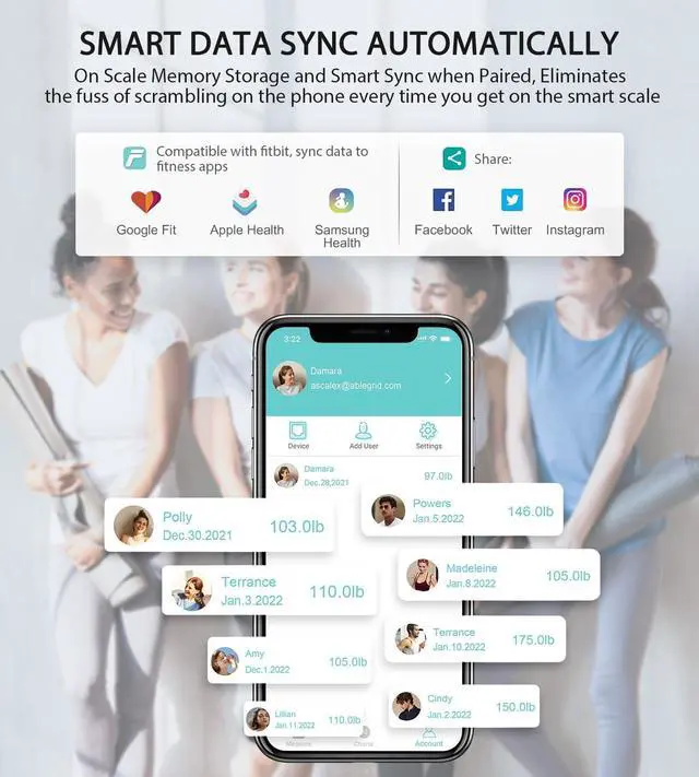 Alt view image 6 of 7 - Body Fat Scale,Digital Smart Bathroom Scale for Body Weight, Large Color Display Screen, 16 Body Composition Metrics BMI, Water Weigh, Heart Rate, Baby Mode, 400lb, Rechargeable