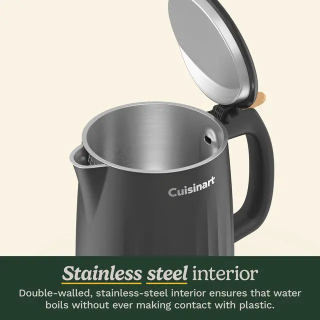 Alt view image 5 of 7 - Soho 1-Liter Double Wall Electric Hot Water Kettle, Tea Kettle with Stainless Steel Interior, One Touch Operation to Boil Water for Tea, Hot Cocoa, or Instant Oatmeal, CK-10BK, Black
