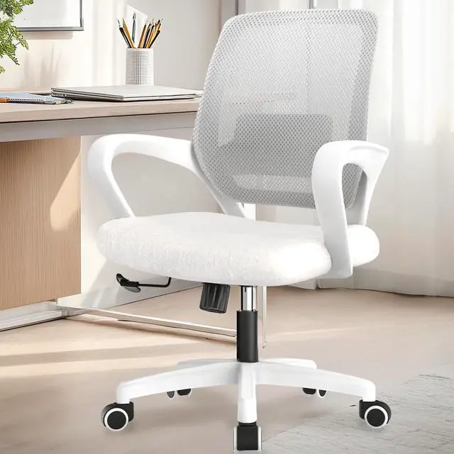 Main image of Office Desk Ergonomic Mesh Computer Chair with Lumbar Support Adjustable Height Swivel Rolling Wheels Comfy Mid Back Task Chair for Home Bedroom Vanity Study (Ivory)