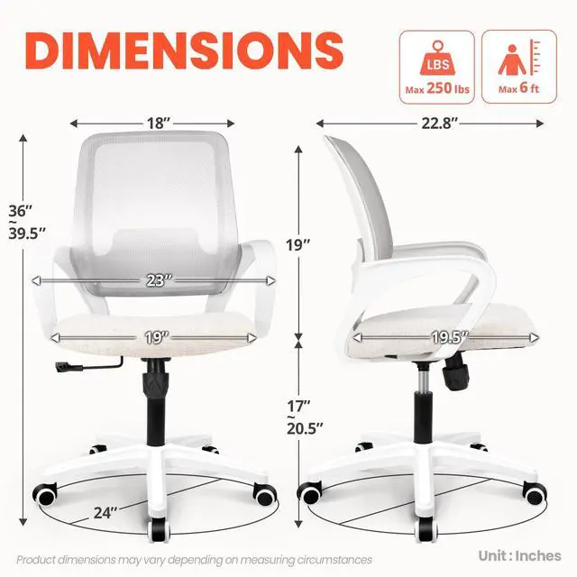 Alt view image 5 of 7 - Office Desk Ergonomic Mesh Computer Chair with Lumbar Support Adjustable Height Swivel Rolling Wheels Comfy Mid Back Task Chair for Home Bedroom Vanity Study (Ivory)