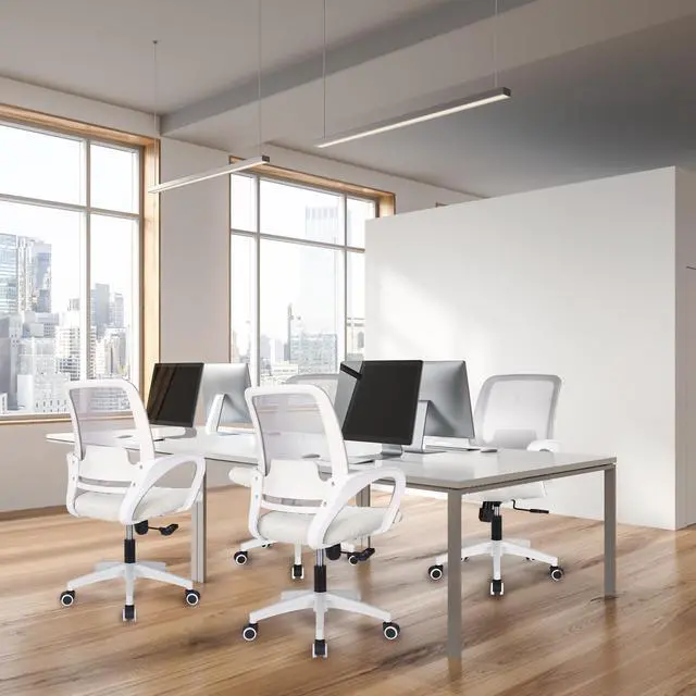 Alt view image 6 of 7 - Office Desk Ergonomic Mesh Computer Chair with Lumbar Support Adjustable Height Swivel Rolling Wheels Comfy Mid Back Task Chair for Home Bedroom Vanity Study (Ivory)