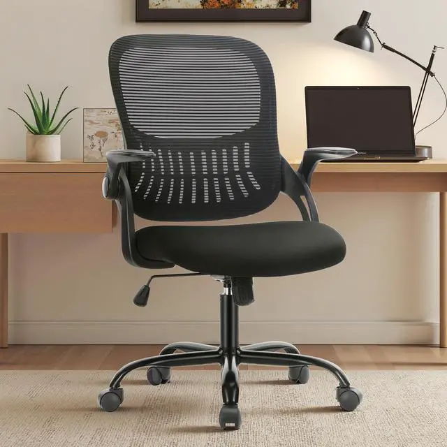 Main image of Ergonomic Office Desk Chair Mesh Adjustable Swivel Mid-Back Computer Chair with Lumbar Support Comfy Flip-up Arms for Home Office