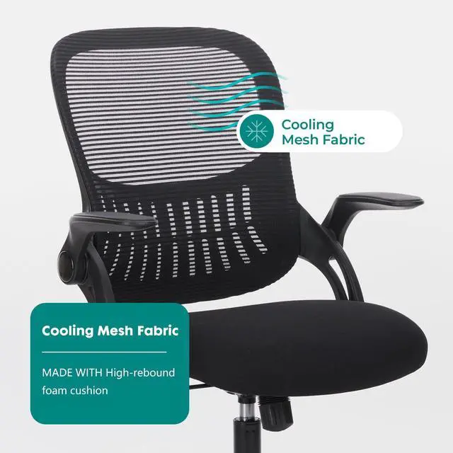 Alt view image 2 of 5 - Ergonomic Office Desk Chair Mesh Adjustable Swivel Mid-Back Computer Chair with Lumbar Support Comfy Flip-up Arms for Home Office