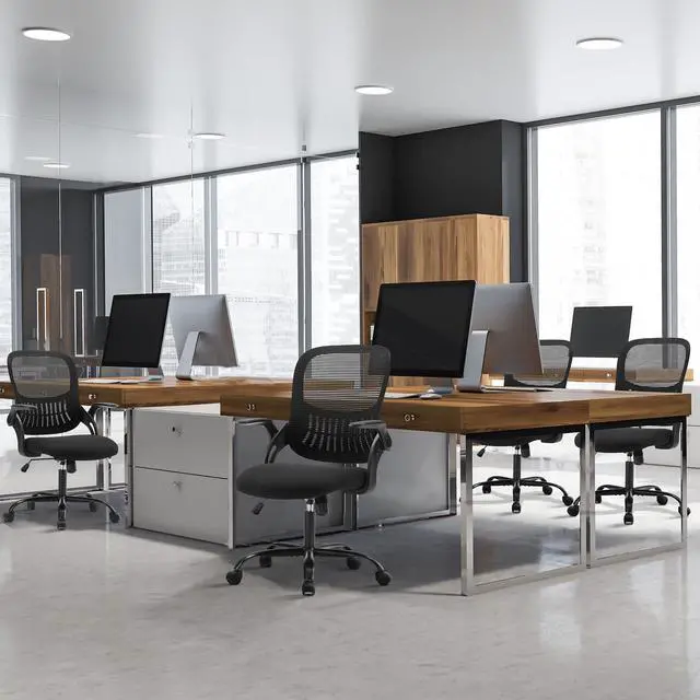 Alt view image 4 of 5 - Ergonomic Office Desk Chair Mesh Adjustable Swivel Mid-Back Computer Chair with Lumbar Support Comfy Flip-up Arms for Home Office