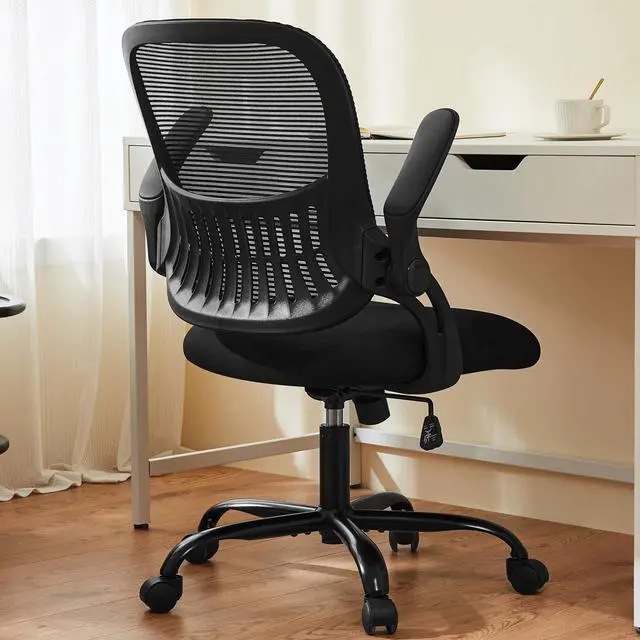 Main image of Office Computer Desk Chair, Ergonomic Mid-Back Mesh Rolling Work Swivel Task Chairs with Wheels, Comfortable Lumbar Support, Comfy Flip-up Arms for Home, Bedroom, Study, Student, Black
