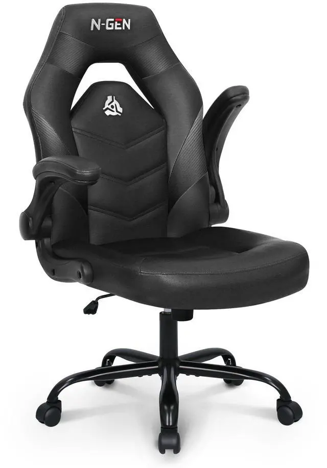 Main image of Video Gaming Computer Chair Ergonomic Desk Office Chair for Adults with Lumbar Support Flip-Up Arms Adjustable Height Swivel Wheels PU Leather Executive Design for Home and Office (Jet Black)