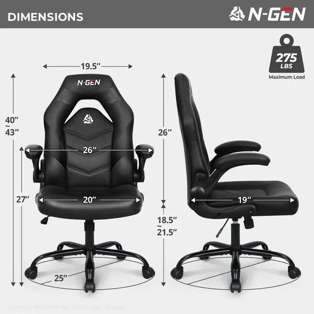 Alt view image 3 of 7 - Video Gaming Computer Chair Ergonomic Desk Office Chair for Adults with Lumbar Support Flip-Up Arms Adjustable Height Swivel Wheels PU Leather Executive Design for Home and Office (Jet Black)