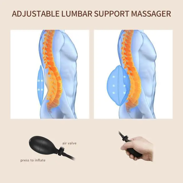 Alt view image 6 of 7 - Back Massager with Heat, Massage Seat Cushion with 3D Lumbar Traction, 8 Vibrating Motors Massager Chair Pad for Full Body Pain Relief, and Home Use