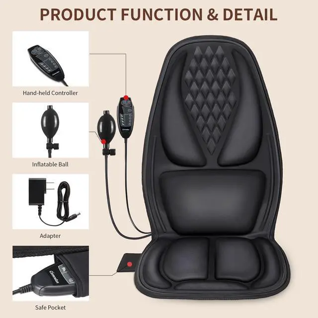 Alt view image 7 of 7 - Back Massager with Heat, Massage Seat Cushion with 3D Lumbar Traction, 8 Vibrating Motors Massager Chair Pad for Full Body Pain Relief, and Home Use