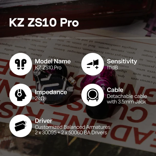 Alt view image 6 of 7 - KZ ZS10 Pro, 4BA+1DD 5 Driver in Ear Monitor, HiFi Wired Earbuds, Gaming Earbuds, Hybrid IEM Earphones with Stainless Steel Faceplate, Detachable Cable for Musician (with Mic, Purple)