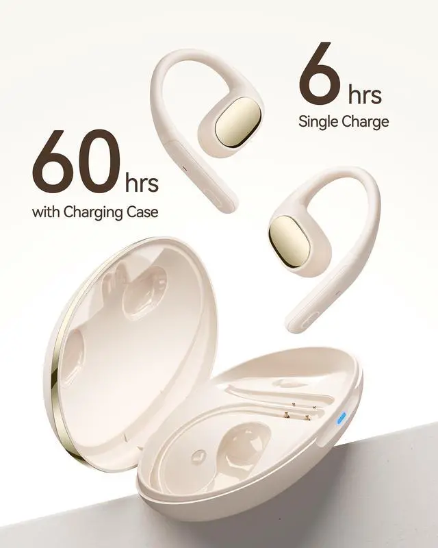 Alt view image 4 of 7 - Open Ear Earbuds,Wireless 5.4 Bluetooth Headphones60Hrs Playtime Sport Earbuds with Lightweight Earhooks IPX7 Waterproof Open Ear Headphone for Workout Running Beige