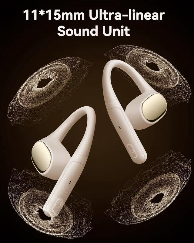 Alt view image 7 of 7 - Open Ear Earbuds,Wireless 5.4 Bluetooth Headphones60Hrs Playtime Sport Earbuds with Lightweight Earhooks IPX7 Waterproof Open Ear Headphone for Workout Running Beige