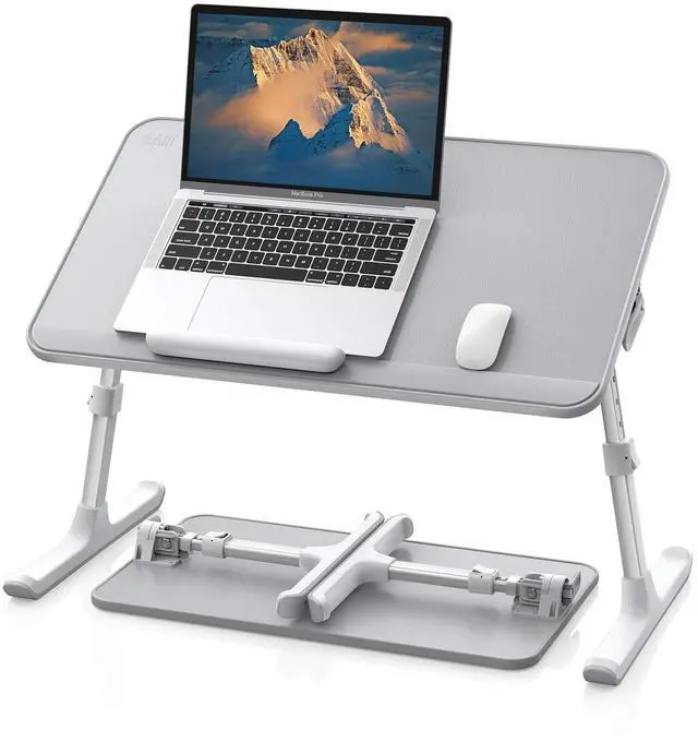 Main image of Leather Lap Desk Laptop Bed Tray Table, Adjustable Laptop Stand for Bed, Portable Lightweight Standing Desk for Writing Eating Reading Couch Sofa Floor for Adults Kids (20.5"*11.8",Gray)