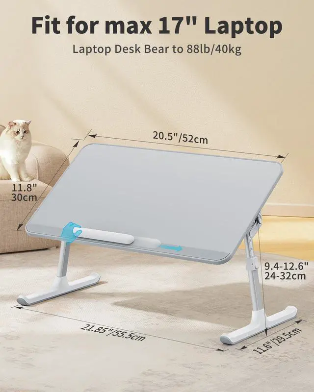 Alt view image 2 of 7 - Leather Lap Desk Laptop Bed Tray Table, Adjustable Laptop Stand for Bed, Portable Lightweight Standing Desk for Writing Eating Reading Couch Sofa Floor for Adults Kids (20.5"*11.8",Gray)