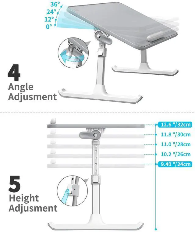Alt view image 4 of 7 - Leather Lap Desk Laptop Bed Tray Table, Adjustable Laptop Stand for Bed, Portable Lightweight Standing Desk for Writing Eating Reading Couch Sofa Floor for Adults Kids (20.5"*11.8",Gray)