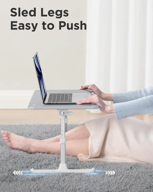 Alt view image 6 of 7 - Leather Lap Desk Laptop Bed Tray Table, Adjustable Laptop Stand for Bed, Portable Lightweight Standing Desk for Writing Eating Reading Couch Sofa Floor for Adults Kids (20.5"*11.8",Gray)