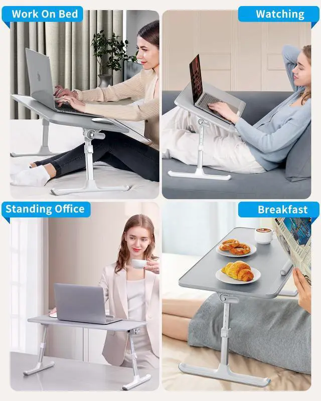 Alt view image 5 of 7 - Leather Lap Desk Laptop Bed Tray Table, Adjustable Laptop Stand for Bed, Portable Lightweight Standing Desk for Writing Eating Reading Couch Sofa Floor for Adults Kids (20.5"*11.8",Gray)