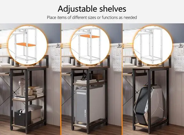 Alt view image 6 of 7 - Computer Desk with Keyboard Tray, 47 Inch Office Desk with Monitor Stand and Storage Shelves, Music Studio Desk Workstation, Work Table for Home Office, Rustic Brown