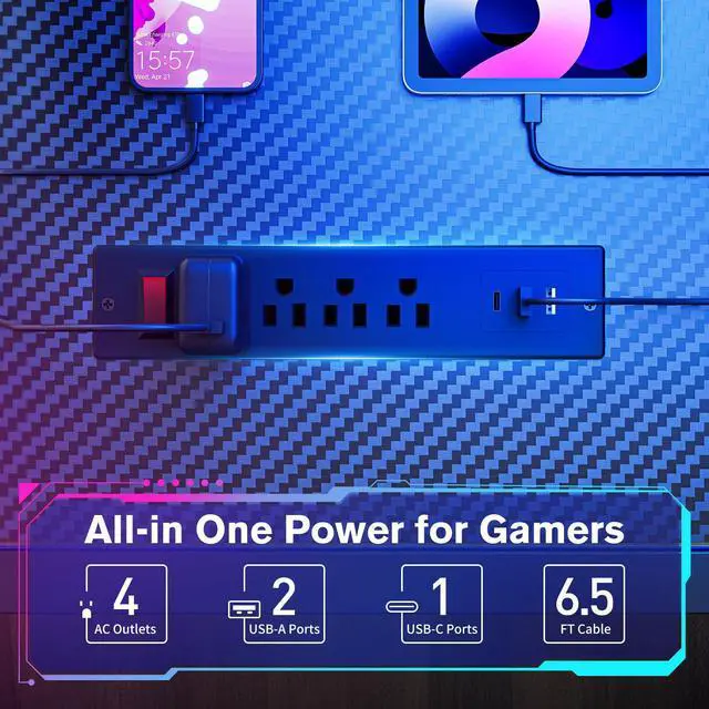 Alt view image 7 of 7 - 47 Inch Gaming Desk, Computer Desk with Adjustable Storage Rack & LED Lights, PC Gaming Desk with Mini DIY Pegboard, Drawer and Power Outlets for Gaming Room,Carbon Fiber Black