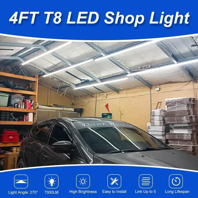 Alt view image 2 of 7 - Led Shop Lights, 4FT LED Light 50W 6500K 7000LM Daylight,Led Garage Light,Linkable Clear Cover Integrated V-Shape for Garage Warehouse Workbench Workshop(4-Pack)