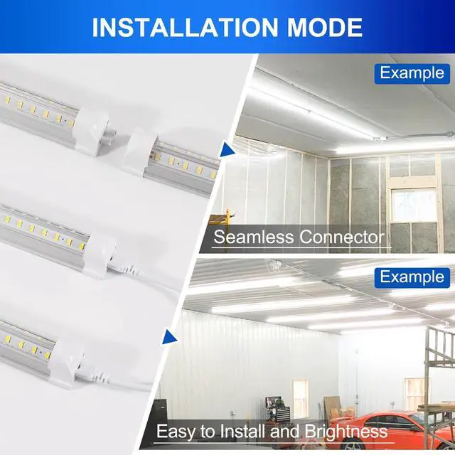 Alt view image 3 of 7 - Led Shop Lights, 4FT LED Light 50W 6500K 7000LM Daylight,Led Garage Light,Linkable Clear Cover Integrated V-Shape for Garage Warehouse Workbench Workshop(4-Pack)